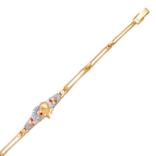 Load image into Gallery viewer, 14K Tricolor Gold Fancy Dolphin D/C Bracelet 3mm Wide, 12mm Center H Clasp
