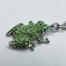 Load image into Gallery viewer, Jeweled Frog Key Chain Crystal Key Ring Green Peridot Colored 3 1/2 inches long