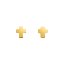 Load image into Gallery viewer, 14K Yellow Gold 6x7mm Cross Shape Stud Earrings High Polished Screw Backing