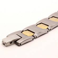 Load image into Gallery viewer, Tungsten Carbide 2-Tone Gunmetal and Yellow Bar Links Magnetic Therapy Bracelet