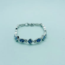 Load image into Gallery viewer, Sterling Silver Synthetic Opal Dainty Bracelet oval and Square Links Hand Inlay