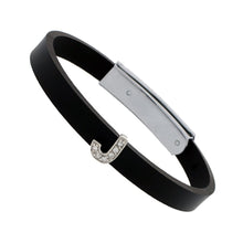 Load image into Gallery viewer, 925 Sterling Silver Alphabet Letter Block CZ Stone Flat Rubber Bracelets, 8mm