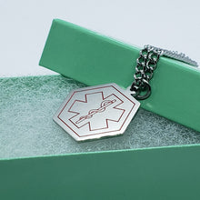 Load image into Gallery viewer, Surgical Stainless Steel Medical Alert ID Tag Pendant 1 in Hexagon 30" Necklace