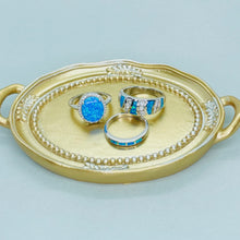 Load image into Gallery viewer, Sterling Silver Blue Synthetic Opal Dome Ring for Women CZ Accent Tapered