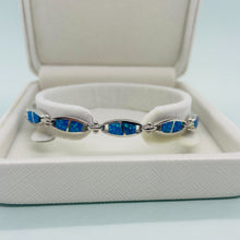 Load image into Gallery viewer, Sterling Silver Synthetic Opal Bracelet with Oval Links Hand Inlay