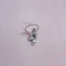 Load image into Gallery viewer, Sterling Silver Blue Synthetic Opal 3 Petal Flower Bypass Ring for Teardrop