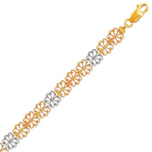 Load image into Gallery viewer, 14K Tri Color Gold Faceted Diamond Cut Bracelet 7 mm 7" Chain Brazalete tricolor