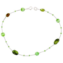 Load image into Gallery viewer, 925 Sterling Silver Anklet with Natural Peridot Stone Nuggets Green Cateye Beads