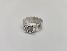 Load image into Gallery viewer, Sterling Silver Heavy Mesh Ring 10mm Wedding Band with 8mm Wide Heart Size 5-11