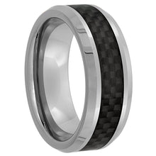 Load image into Gallery viewer, Tungsten Carbide 8 mm Flat Wedding Band Ring Black Carbon Fiber