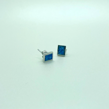 Load image into Gallery viewer, Sterling Silver Synthetic Opal Rectangular Stud Earrings