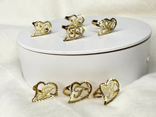 Load image into Gallery viewer, 10k Solid Yellow Gold Slanted Heart Cursive Initial Letter Alphabet Ring