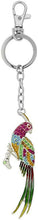 Load image into Gallery viewer, Jeweled Multi Color Bird Pheasant Key Chain Crystal Key Ring 6" long 33mm Round