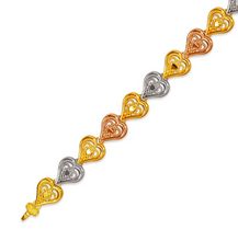 Load image into Gallery viewer, 14K Tri Color Gold Faceted Diamond Cut Bracelet 7 mm 7" Chain Brazalete tricolor