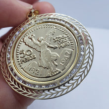 Load image into Gallery viewer, 14K Solid Yellow Gold Centenario Pendant with Bezel Mexican 50 Pesos 2 Sizes