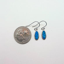 Load image into Gallery viewer, Sterling Silver Synthetic Opal Dangle Earrings Oval Shape
