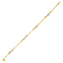 Load image into Gallery viewer, 14K Tricolor Gold Heart Charm Anklet Bracelet High Polished 10" Chain for Women