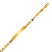 Load image into Gallery viewer, 14K Tricolor Gold Valentino ID Bracelet 6.5mm/4mm 7" 8" Engraving Available