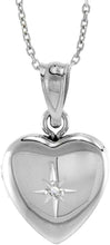 Load image into Gallery viewer, 1/2Inch Sterling Silver diamond Heart Locket for Photo with/out Chain 16-24 inch