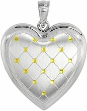 Load image into Gallery viewer, 1inch Sterling Silver Heart Locket Necklace Women 4 Picture Gold Quilt 16-24inch