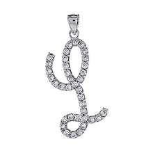 Load image into Gallery viewer, 925 Sterling Silver CZ Script Initial Letter Alphabet Pendant 1 3/8 Inch Wide