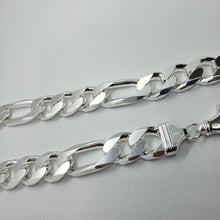 Load image into Gallery viewer, 925 Sterling Silver Heavy Thick Figaro Chain Beveled Edge Bracelet Necklace 16mm