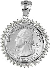 Load image into Gallery viewer, Sterling Silver Cubic Zirconia Quarter Dollar Coin Bezel CZ Halo 24mm 25 Cent