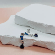 Load image into Gallery viewer, Sterling Silver Synthetic Blue Opal Stud Earrings With Trillium Shape