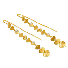 Load image into Gallery viewer, 14K Gold Dangle Threader Earrings Sparkling Accents Geometric Chain 9x74mm