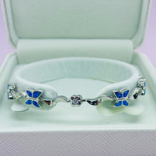 Load image into Gallery viewer, Sterling Silver Synthetic Opal Butterfly Bracelet and CZ stones Hand Inlay