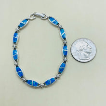 Load image into Gallery viewer, Sterling Silver Synthetic Opal Bracelet with Oval Links Hand Inlay