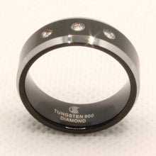 Load image into Gallery viewer, Tungsten Carbide Three Round Diamond Two-Tone Beveled Edge Wedding Band Ring 8mm