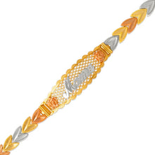 Load image into Gallery viewer, 14K Tri Color Gold Faceted Diamond Cut Mama ID Bracelet 6mm / 12mm 7" Chain