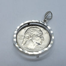 Load image into Gallery viewer, Sterling Silver Susan B Anthony Bezel Sacagawea 26mm Coin Prong Back Diamond Cut