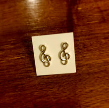 Load image into Gallery viewer, 925 Solid Sterling Silver Treble G-Clef Stud Earrings, 9/16 inch long 14mm Wide