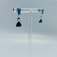 Load image into Gallery viewer, Sterling Silver Synthetic Blue Opal Stud Earrings With Trillium Shape