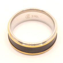 Load image into Gallery viewer, Stainless Steel Flat Black Center w/ Double Golden Stripes Wedding Band Ring 8mm
