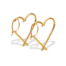 Load image into Gallery viewer, 14K Yellow Gold Heart Hoop Earring for Women Lady Love 3 Sizes Piece Pairs