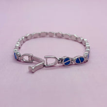Load image into Gallery viewer, Sterling Silver Synthetic Opal Bracelet Oval & Round Links Hand Inlay
