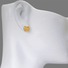 Load image into Gallery viewer, 14K Two Tone Gold High Polished Diamond Cut Flower Small Stud Earrings 9mm
