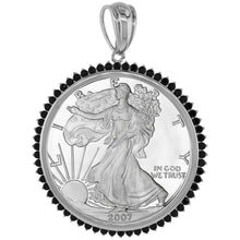 Load image into Gallery viewer, Sterling Silver Cubic Zirconia Silver Eagle Bezel Black CZ Halo 41 mm Prong Back