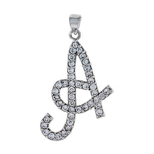 Load image into Gallery viewer, 925 Sterling Silver CZ Script Initial Letter Alphabet Pendant 1 3/8 Inch Wide