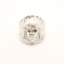 Load image into Gallery viewer, 925 Sterling Silver Diamond Cut Finish Native American Head Ring 15/16 Inch Wide
