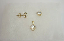 Load image into Gallery viewer, 14K Yellow Gold Round Solitaire Set Pendant Earrings Singapore Chain Necklace