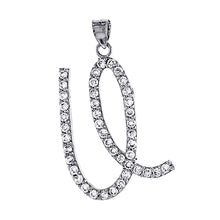 Load image into Gallery viewer, 925 Sterling Silver CZ Script Initial Letter Alphabet Pendant 1 3/8 Inch Wide