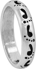 Load image into Gallery viewer, 3mm Sterling Silver Footprints in The Sand Stackable Ring 1/8 inch Sizes 6 to 10