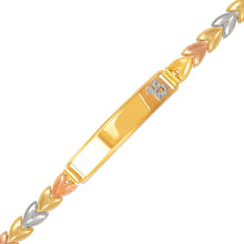 Load image into Gallery viewer, 14K Tri Color Gold Faceted D/C 15 Anos ID Bracelet 7mm Wide 9mm Center 7" Chain