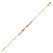 Load image into Gallery viewer, 14K Tricolor Gold 5mm Center, 1mm Ladies Bracelet High Polished Fancy Chain