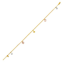 Load image into Gallery viewer, 14K Tricolor Gold Star/Heart Charm Bracelet Anklet 2mm Link 10mm Charm 10" Chain