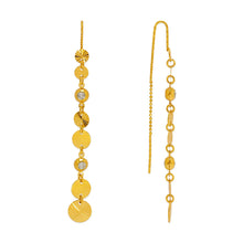 Load image into Gallery viewer, 14K Gold Dangle Threader Earrings Sparkling Accents Geometric Chain 8x69mm